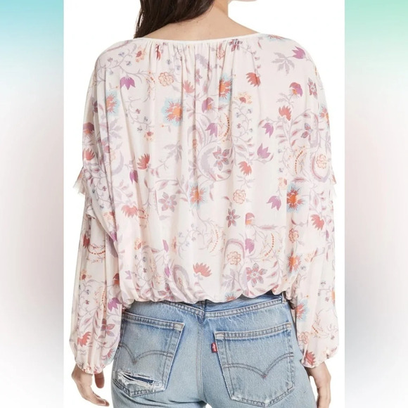 NEW Free People Boho Dusty Pink Floral Long Sheer Sleeve Pull Over Peasant top L - Picture 4 of 14